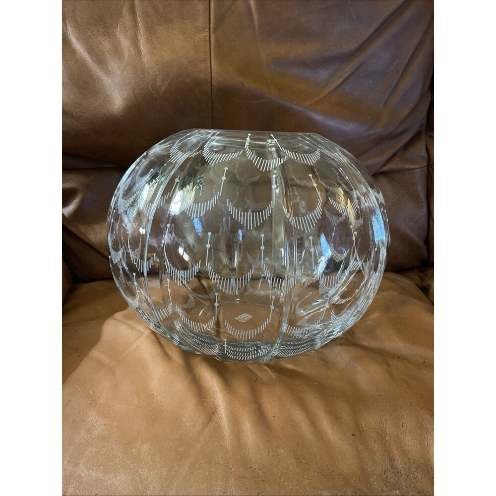 Vintage Designer Lisa Jenks Large Etched Glass Fish Bowl Vase